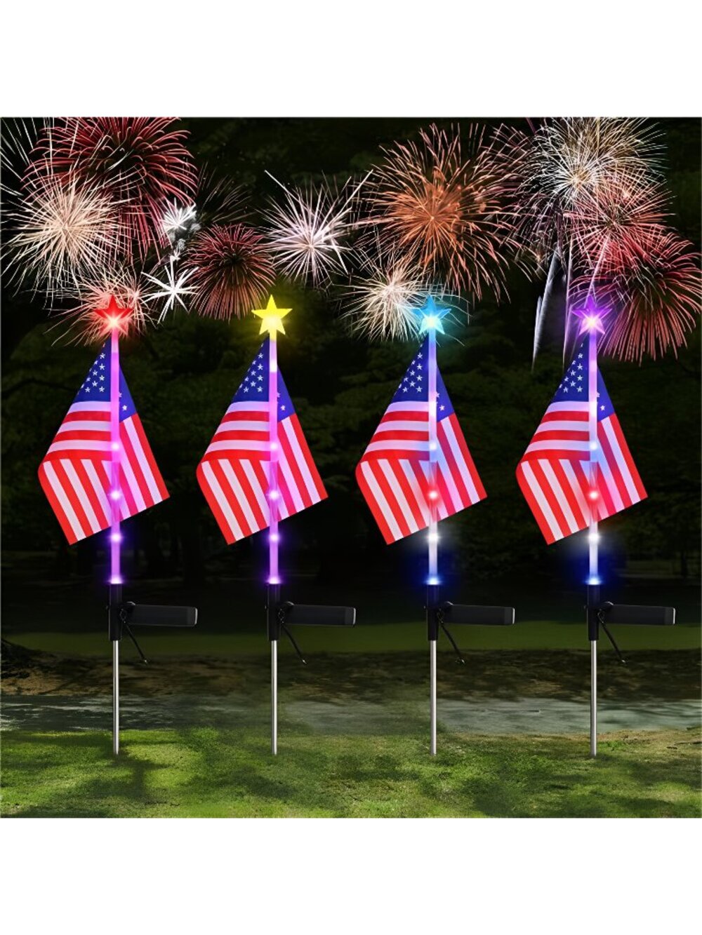 4PCS American Flag July 4th Decorative Solar American Flag Lights